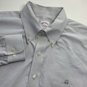 Brooks Brothers Gray Gingham‎ Check Taditional Fit Non-Iron Dress Shirt - Large